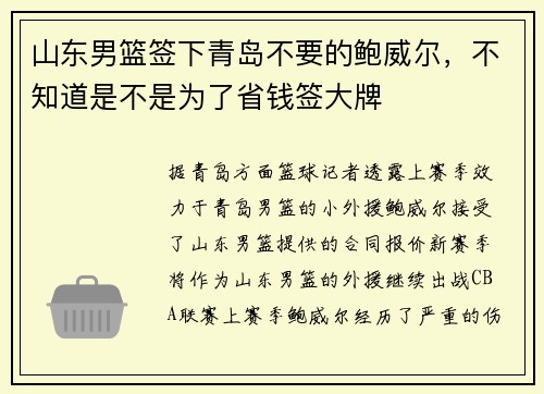 山东男篮签下青岛不要的鲍威尔，不知道是不是为了省钱签大牌