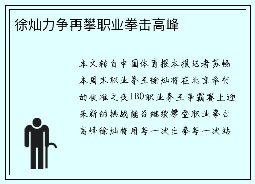 徐灿力争再攀职业拳击高峰